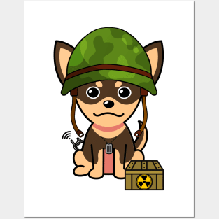 Funny small dog is a soldier Posters and Art